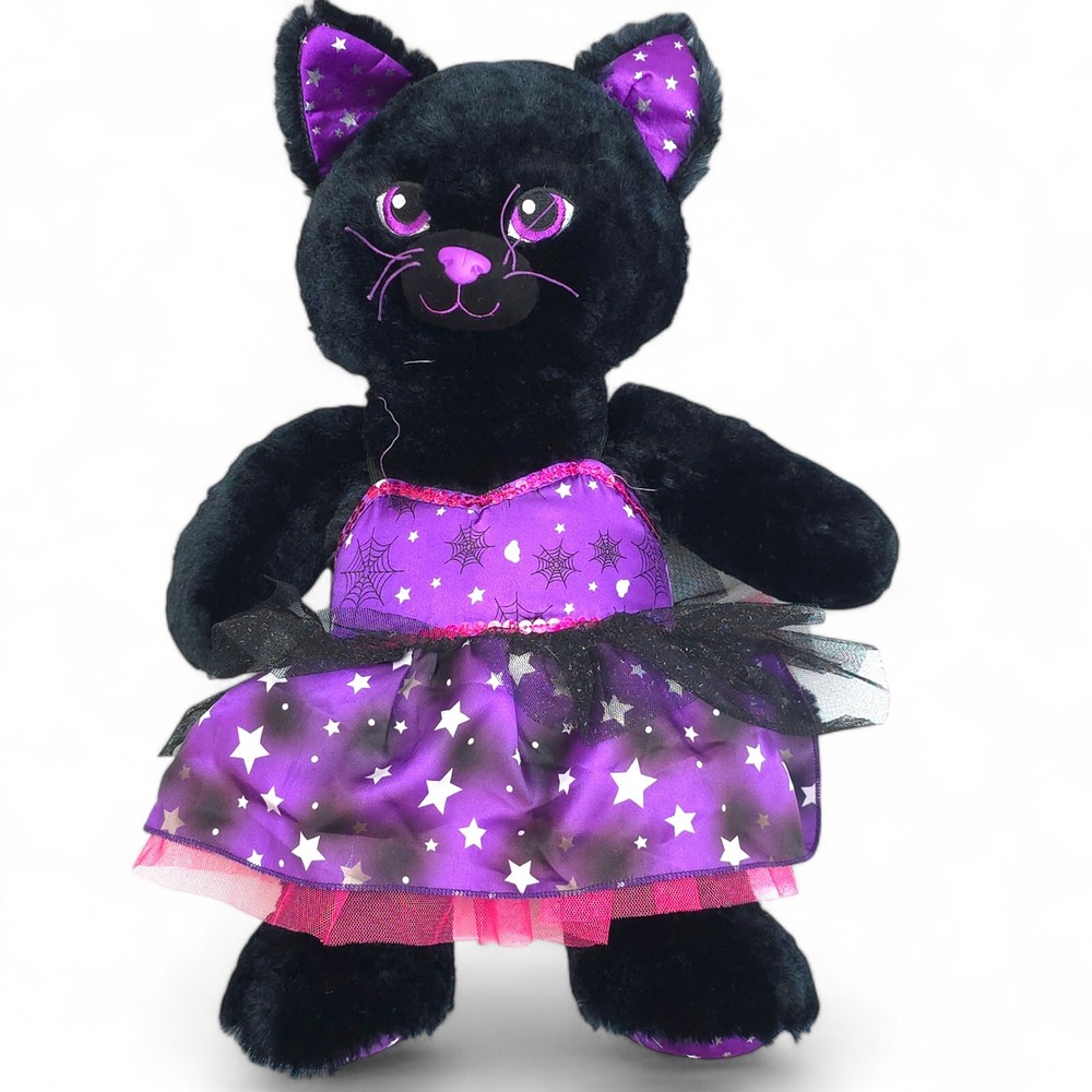 Build A Bear Workshop Black Cat Plush Starry Halloween Witch Dress Retired 16in